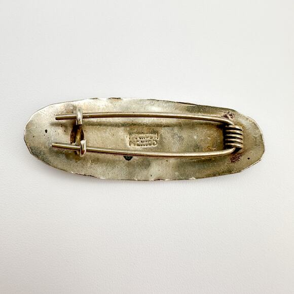 Antique Mother of Pearl Brooch Alpaca Silver with Old Double C Clasp - Picture 9 of 13